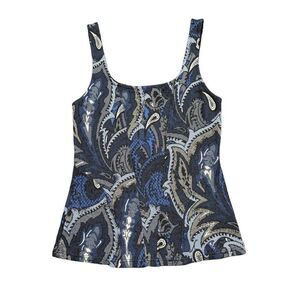 White House Black Market Black Blue White Paisley Stretch Tank Top Women's XS
